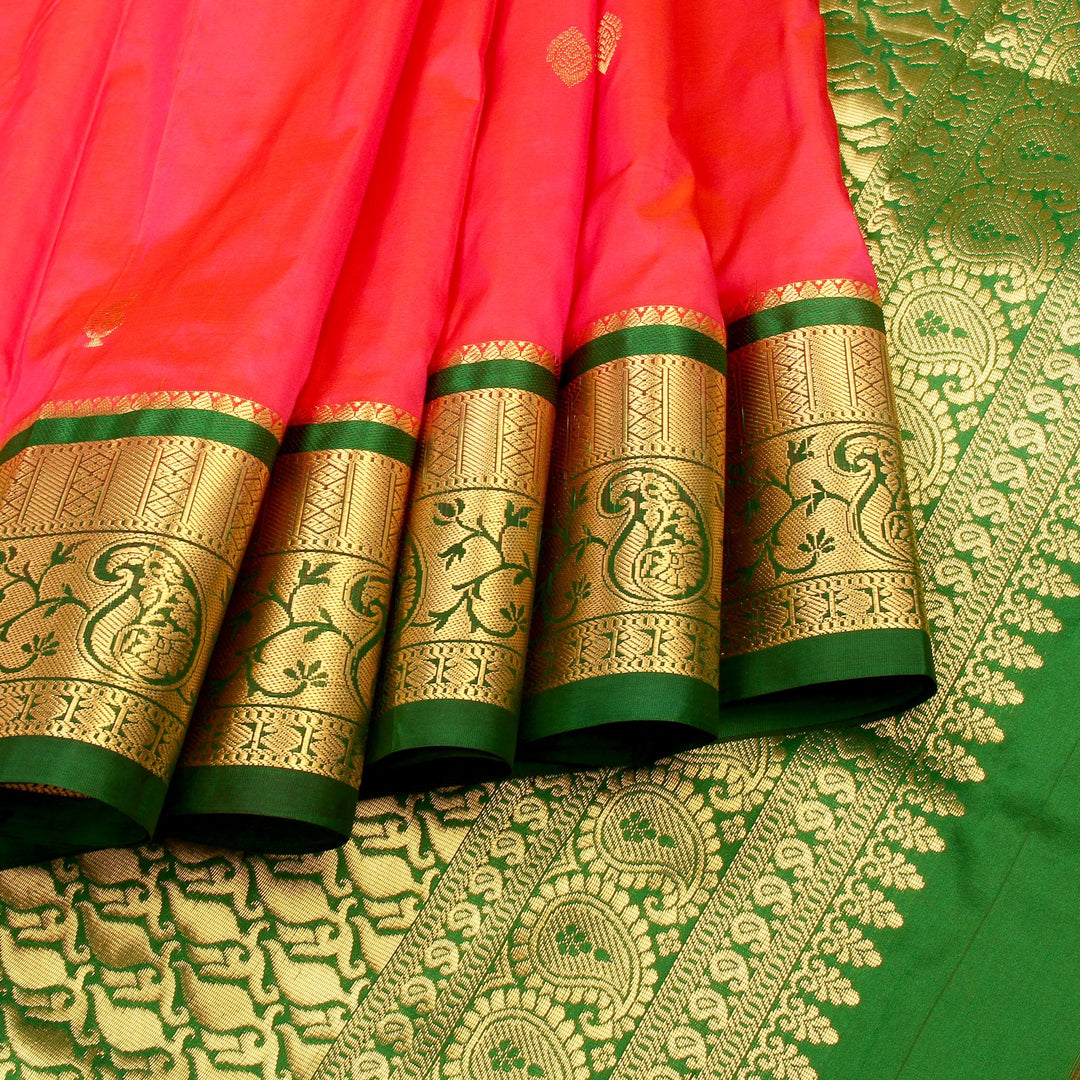 Kuberan Peach Green 9 Yards Silk Saree