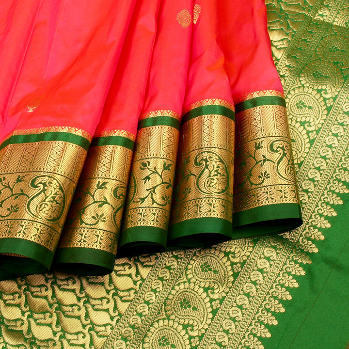 Kuberan Peach Green 9 Yards Silk Saree