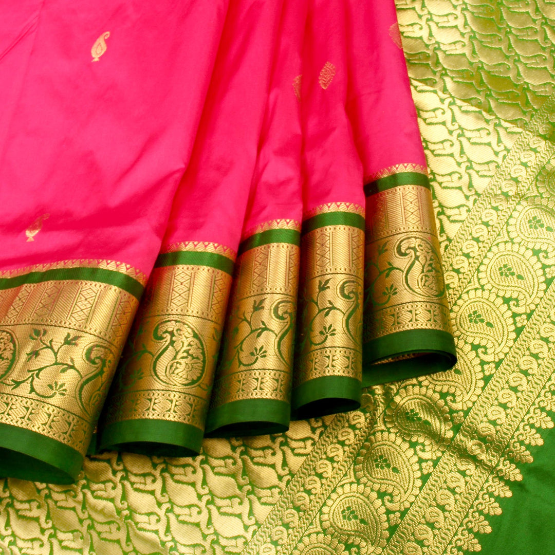 Kuberan Pink Green 9 Yards Silk Saree