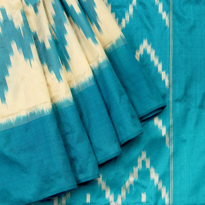 Kuberan White Blue pochampally Silk Saree