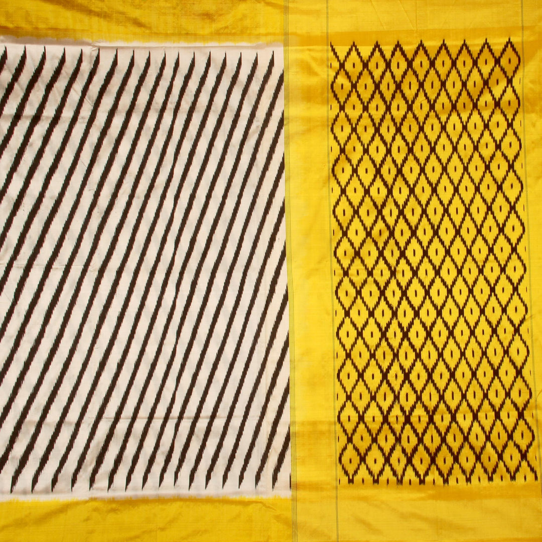 White Yellow Pochampally Silk Saree