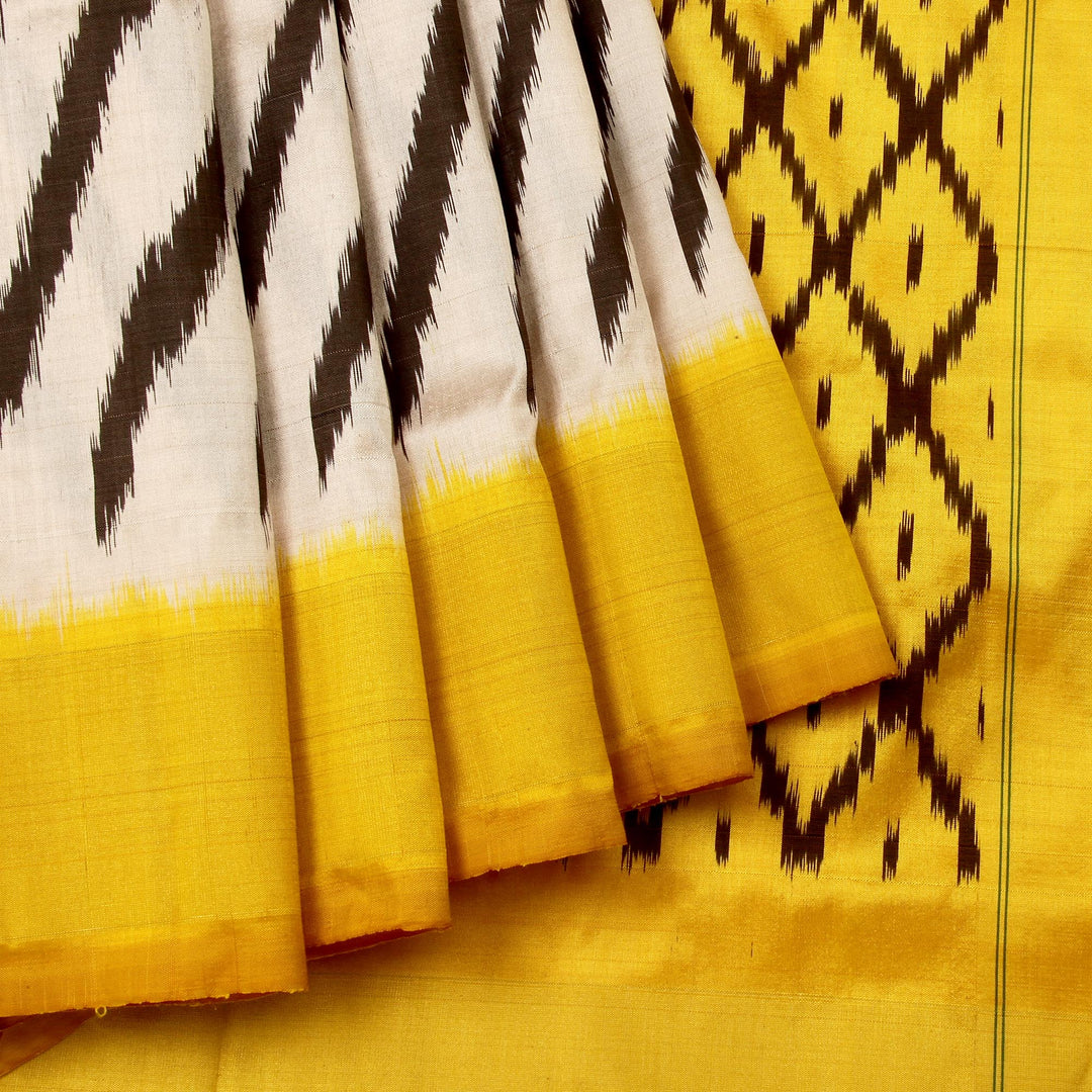 White Yellow Pochampally Silk Saree