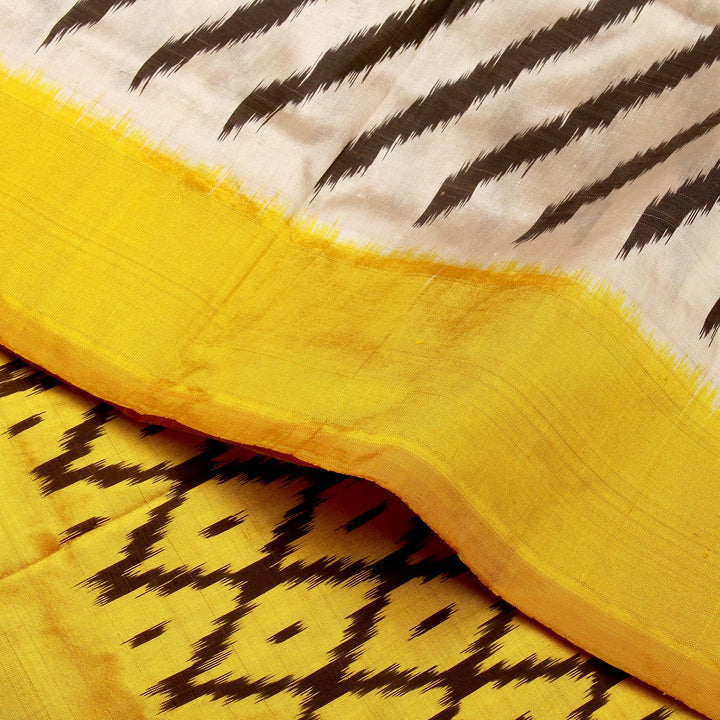 White Yellow Pochampally Silk Saree