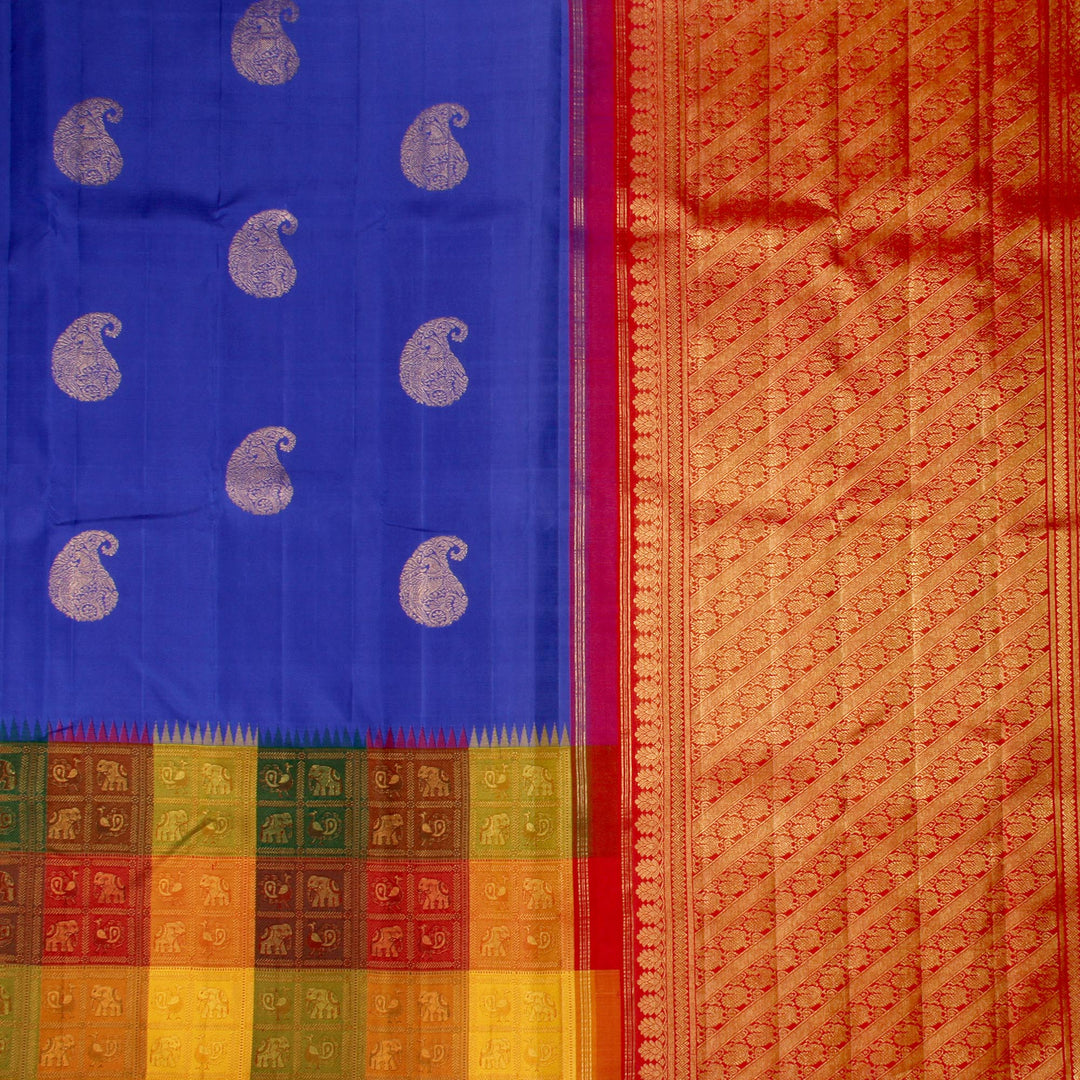 Kuberan Blue Maroon Kanchivaram Silk Saree