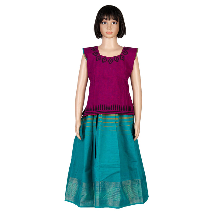 Kuberan Blue Purple Cotton Readymade Pavada