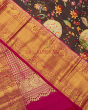 Kuberan Brown Kalamkari Prints Kanchipuram Silk Saree