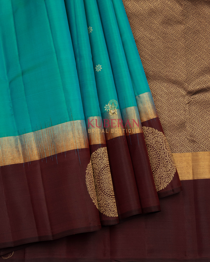 Kuberankanchivaram Sky Blue With Maroon Border Silk Saree