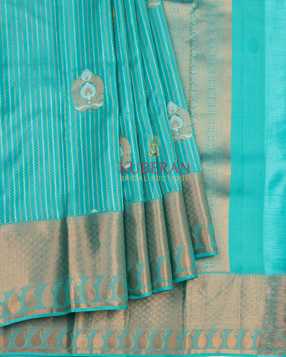 Kuberan Kanchivaram Sky Blue With Golden Border Silk Saree
