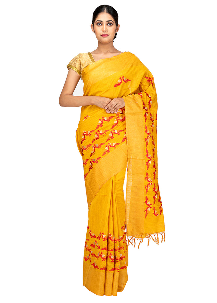 Kuberan Yellow Raw Silk Saree
