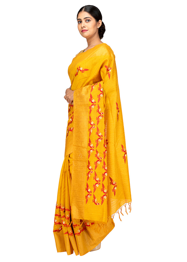 Kuberan Yellow Raw Silk Saree