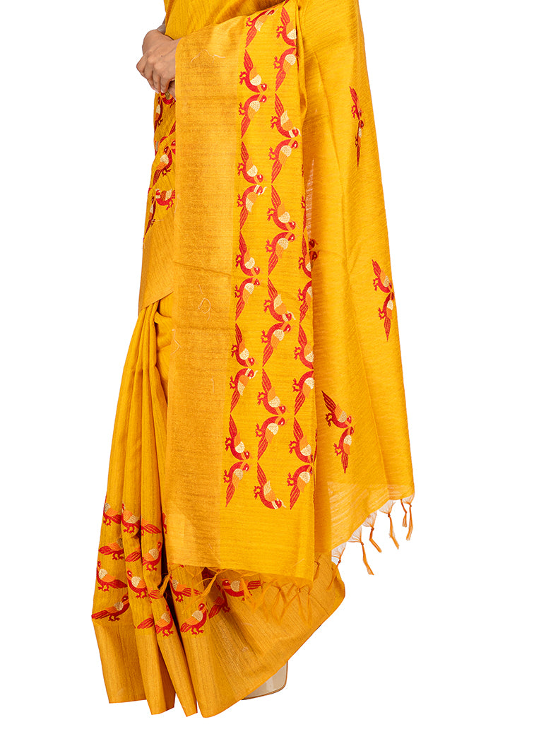 Kuberan Yellow Raw Silk Saree