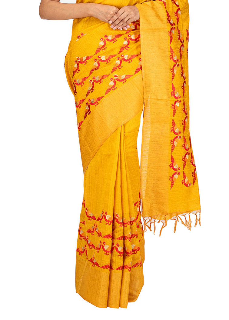 Kuberan Yellow Raw Silk Saree