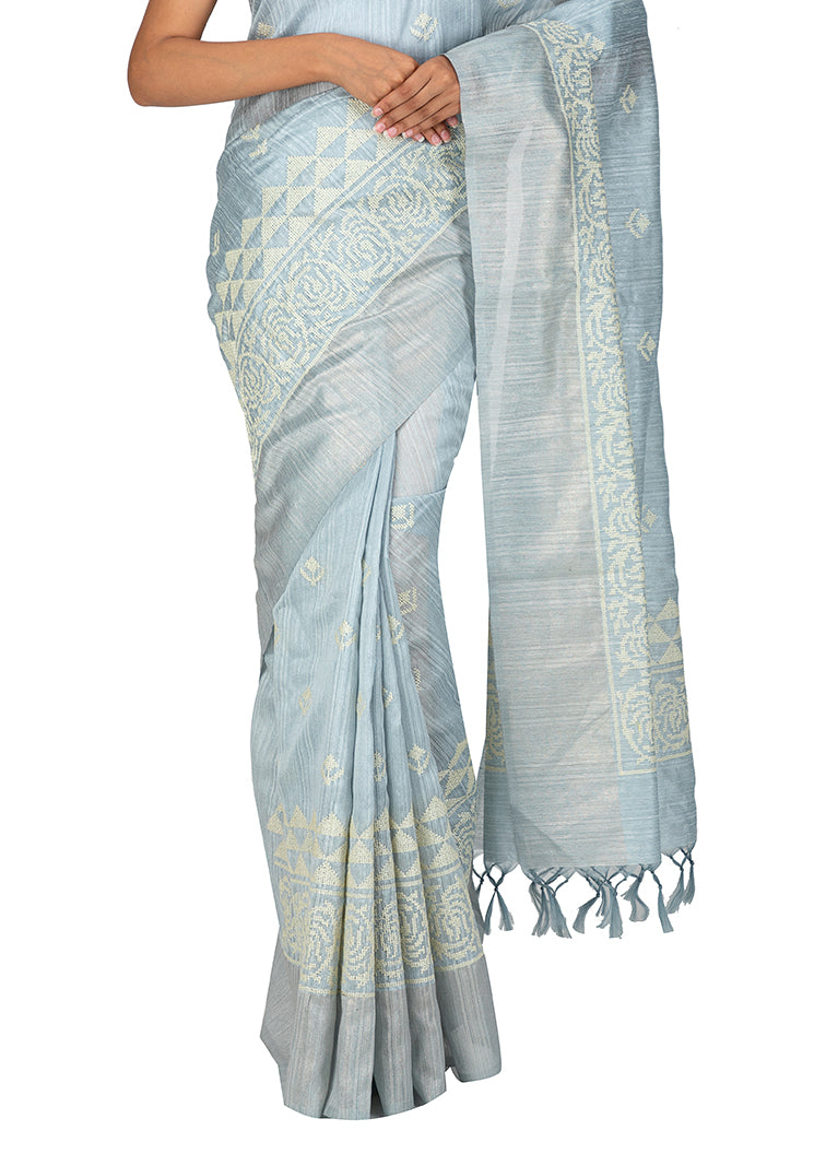 Kuberan Mist Grey Linen Saree