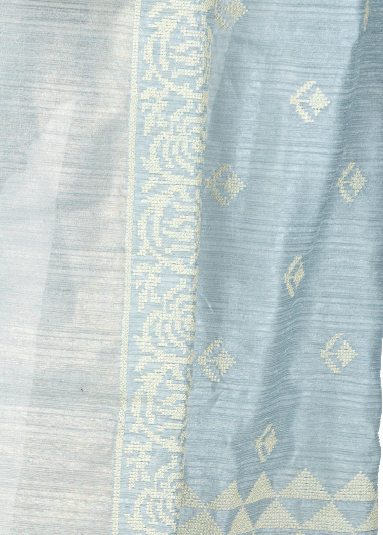 Kuberan Mist Grey Linen Saree
