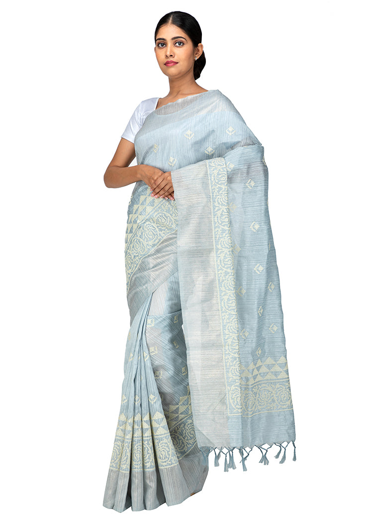 Kuberan Mist Grey Linen Saree