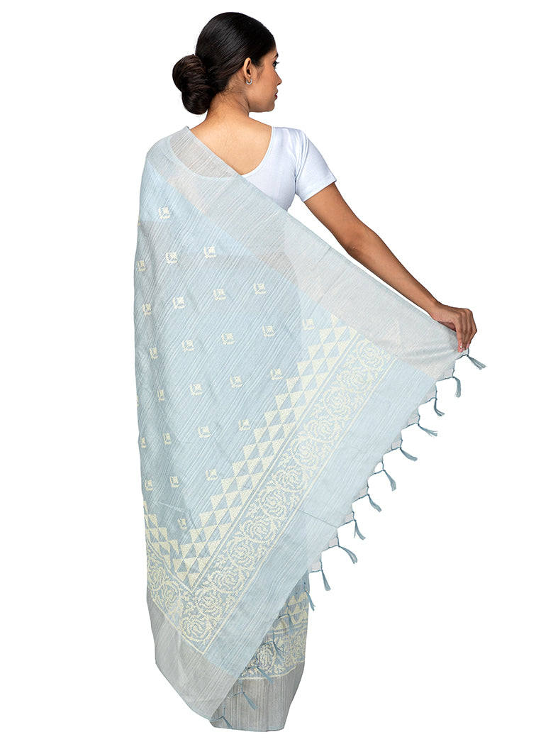 Kuberan Mist Grey Linen Saree