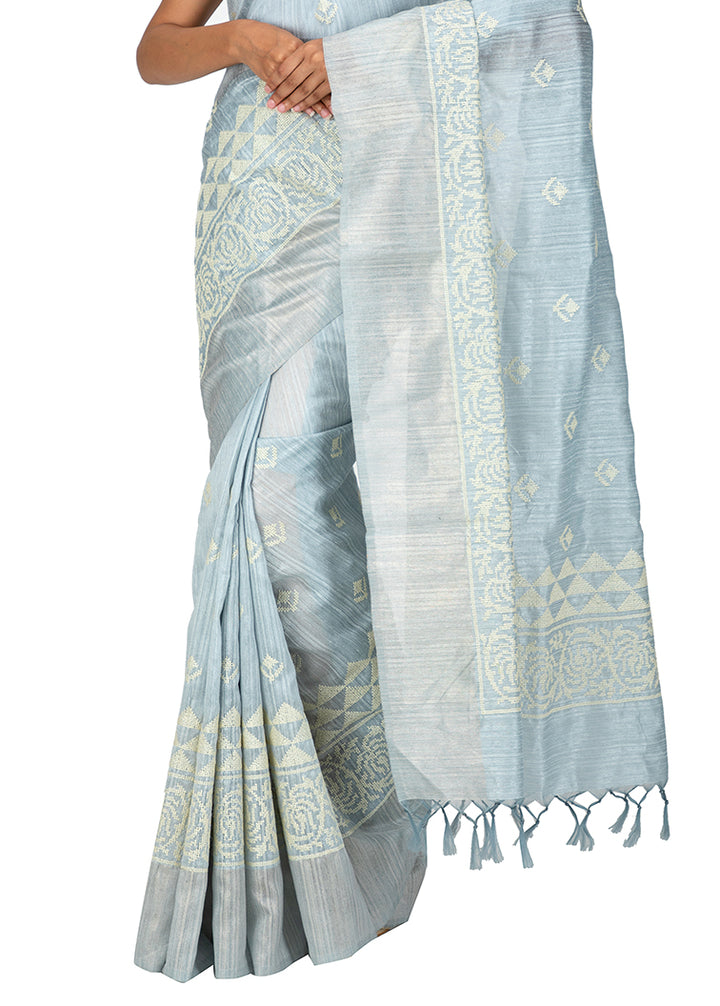 Kuberan Mist Grey Linen Saree