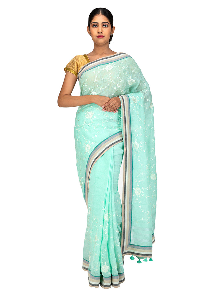 Kuberan Light Blue Linen Saree