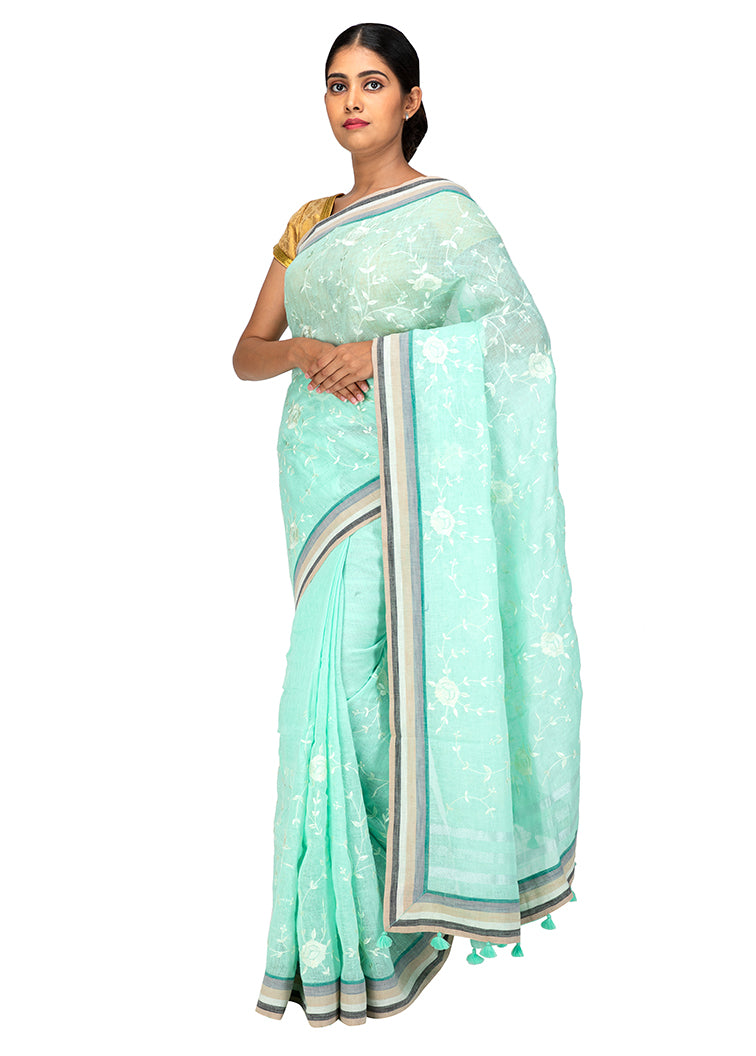 Kuberan Light Blue Linen Saree