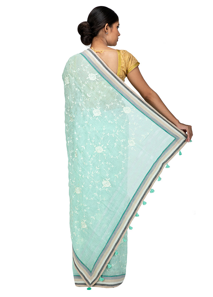 Kuberan Light Blue Linen Saree