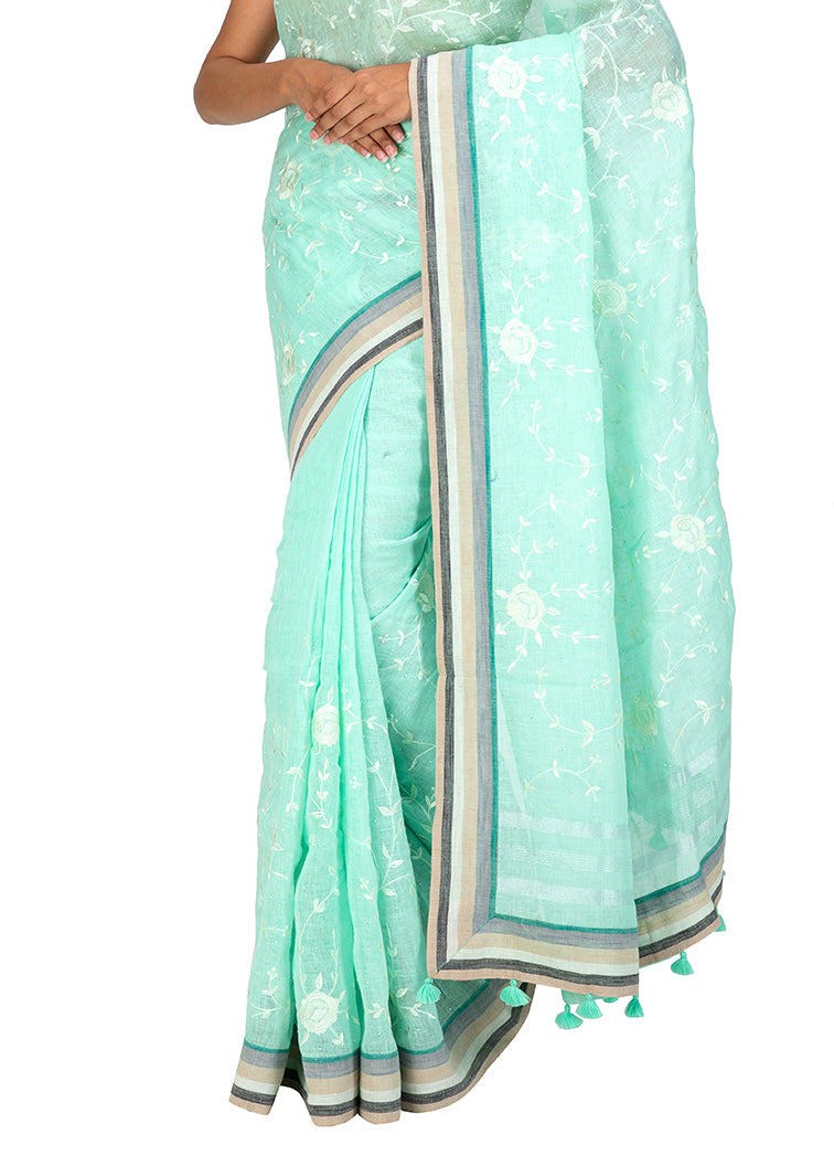 Kuberan Light Blue Linen Saree