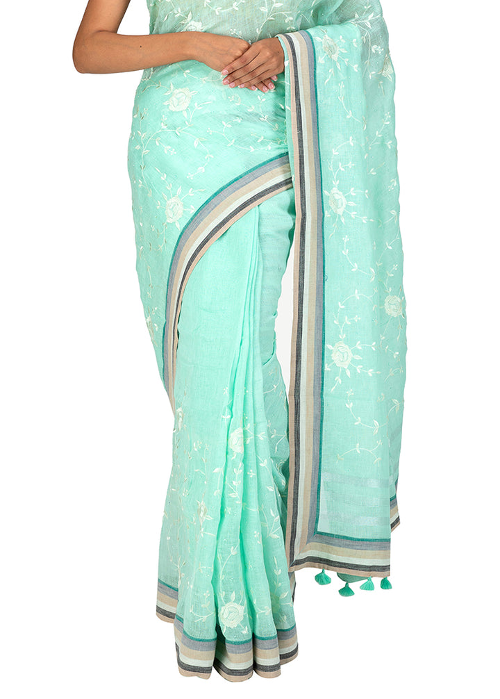 Kuberan Light Blue Linen Saree