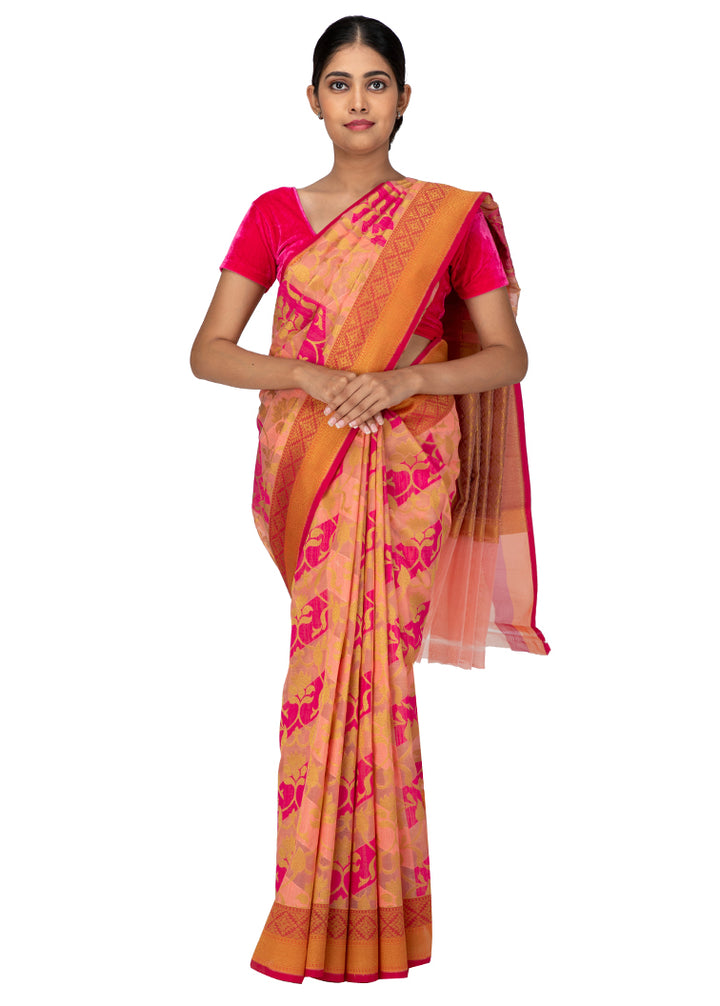Kuberan Peach Kora Cotton Saree