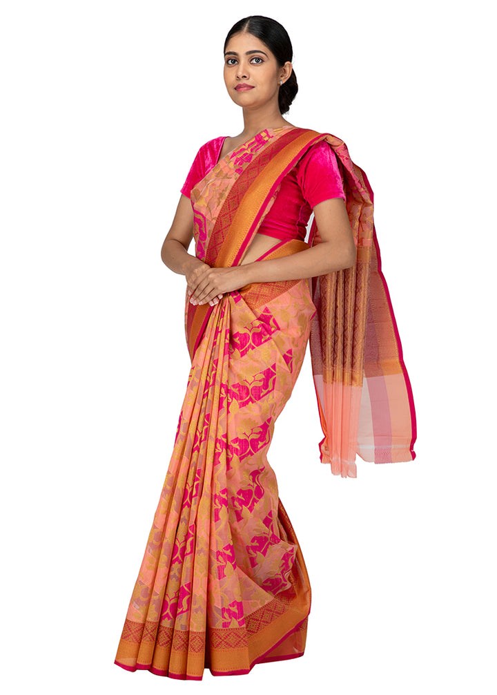 Kuberan Peach Kora Cotton Saree