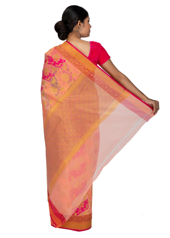 Kuberan Peach Kora Cotton Saree