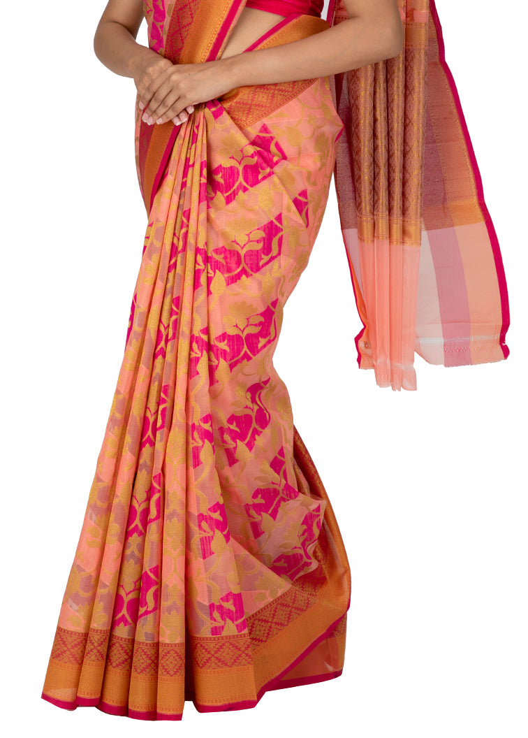Kuberan Peach Kora Cotton Saree