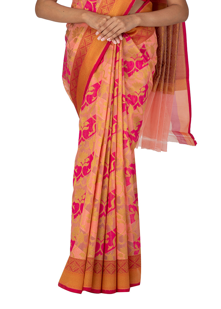 Kuberan Peach Kora Cotton Saree