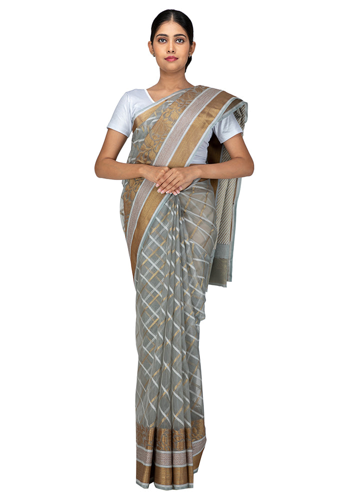 Kuberan Grey Kora Cotton Saree