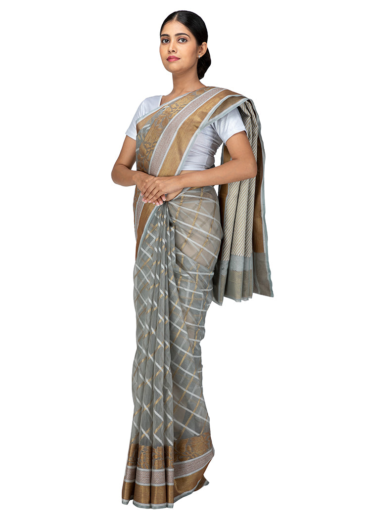 Kuberan Grey Kora Cotton Saree