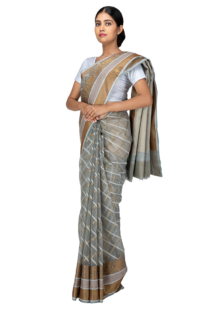 Kuberan Grey Kora Cotton Saree