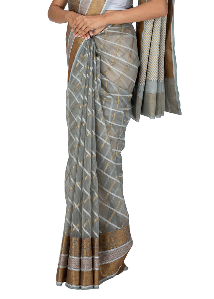 Kuberan Grey Kora Cotton Saree