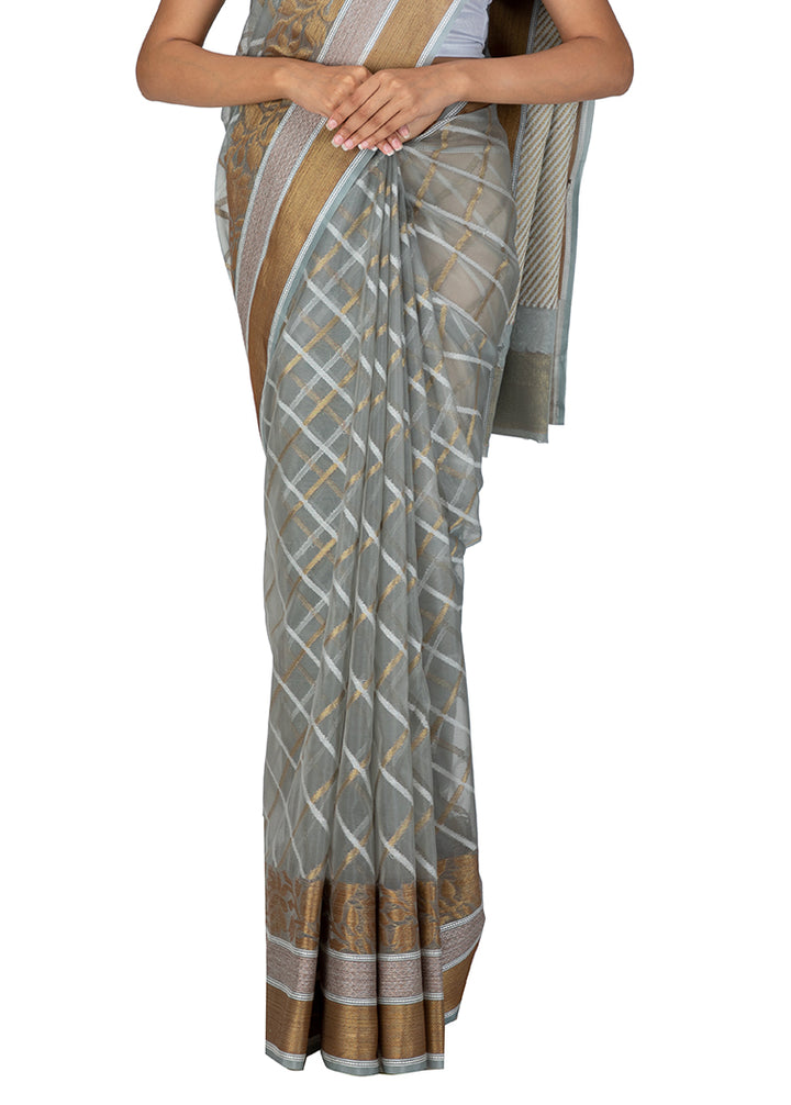 Kuberan Grey Kora Cotton Saree