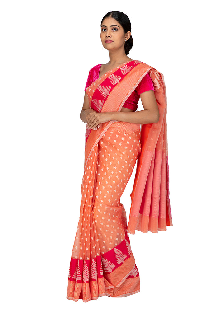 Kuberan Peach Kora Gold Cotton Saree