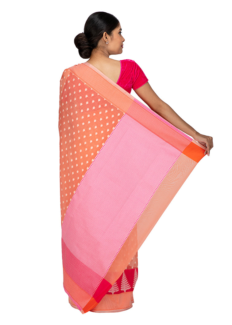 Kuberan Peach Kora Gold Cotton Saree