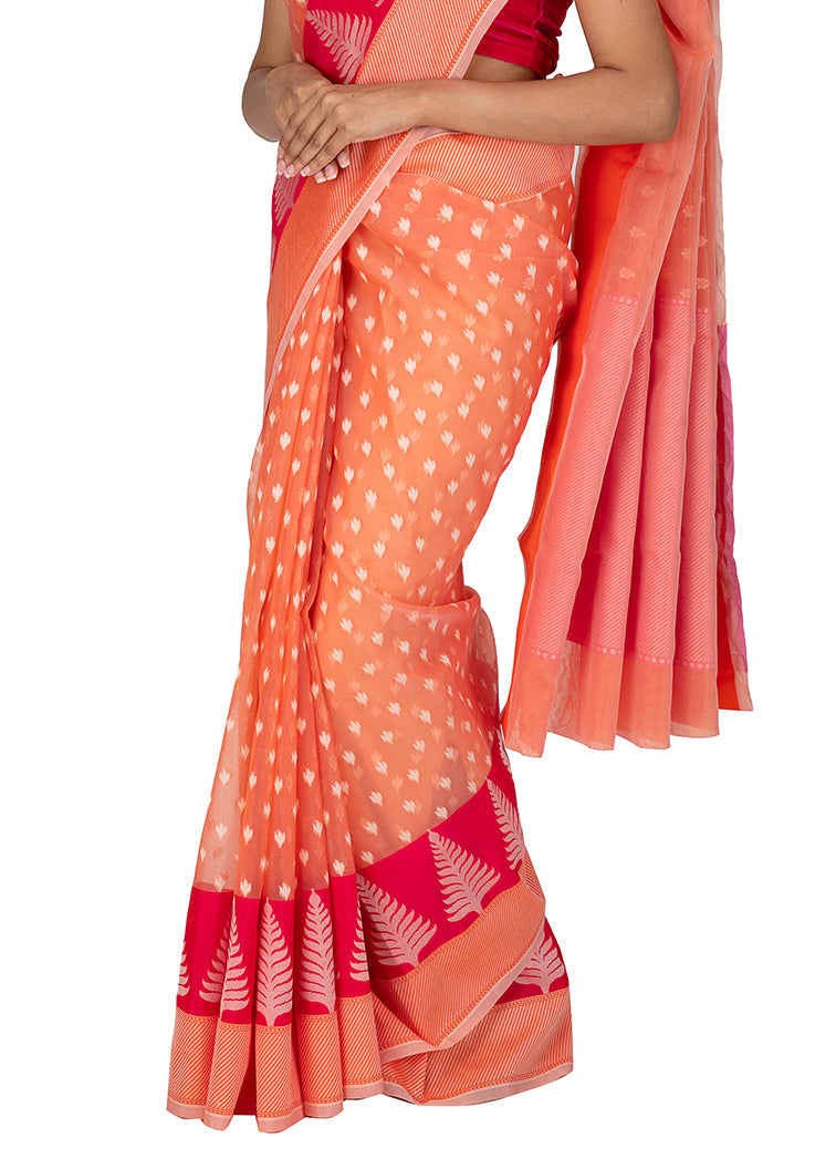 Kuberan Peach Kora Gold Cotton Saree