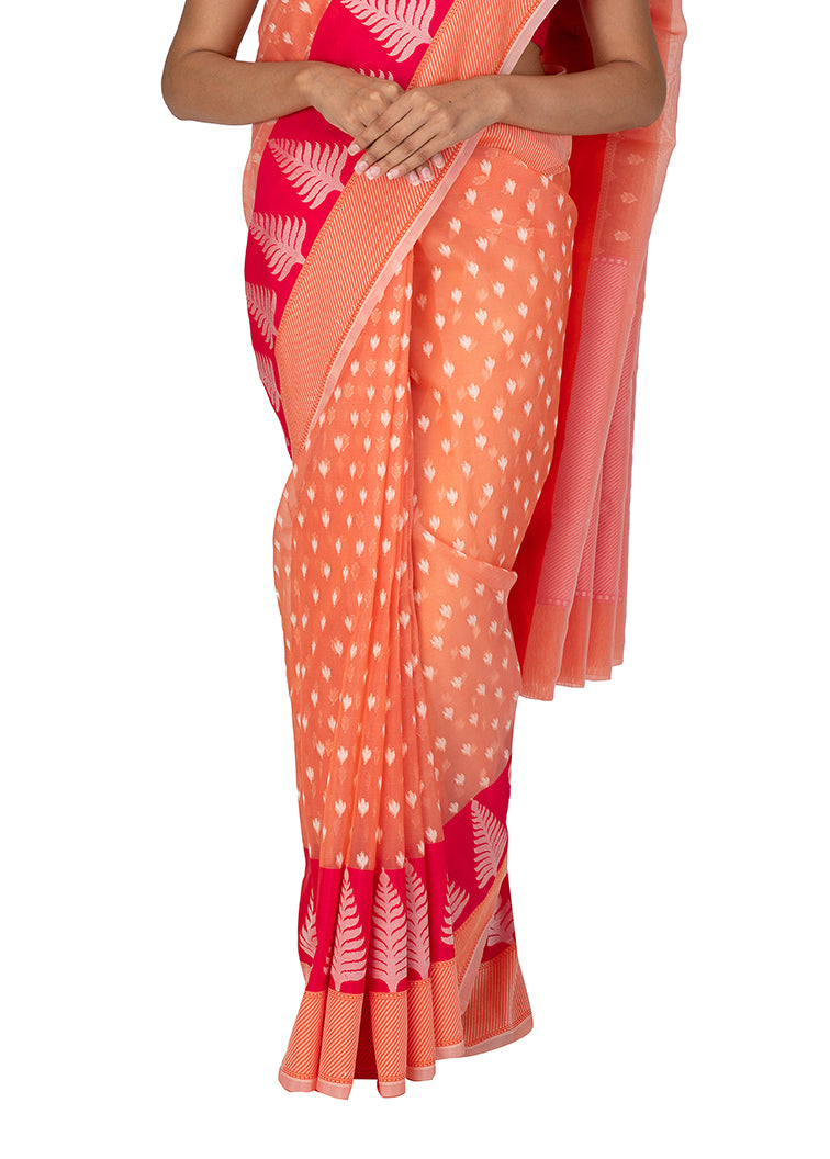 Kuberan Peach Kora Gold Cotton Saree