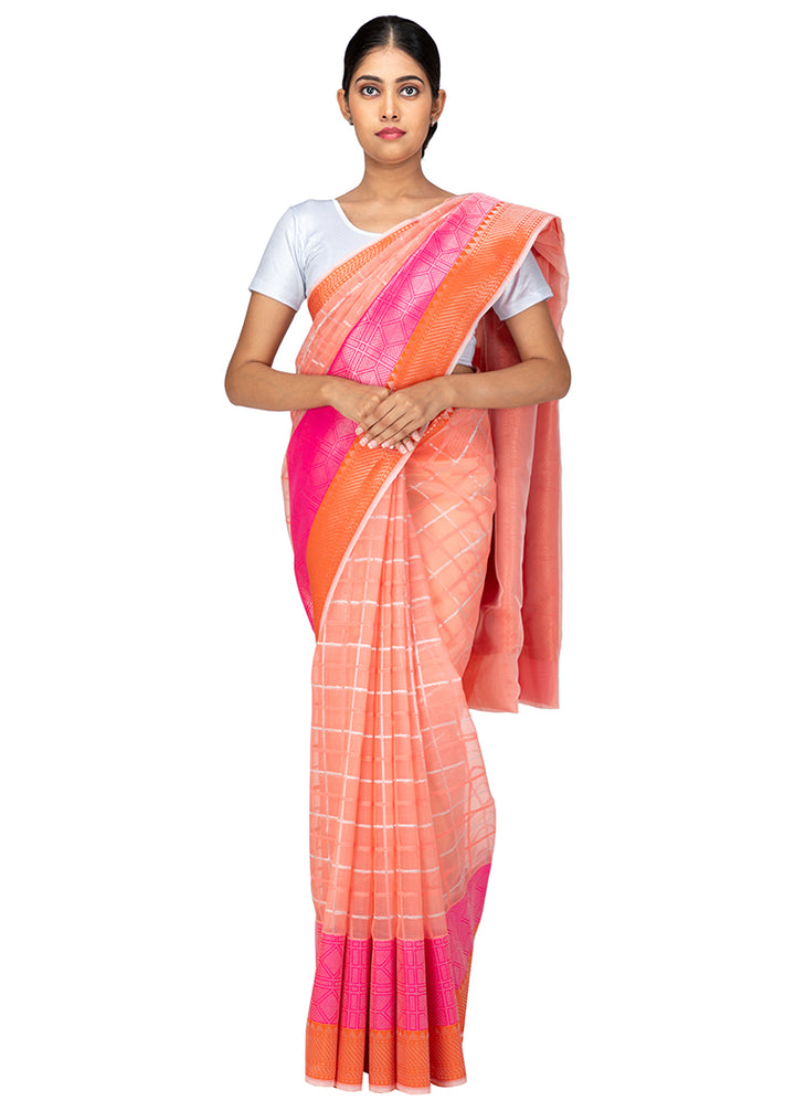 Kuberan Peach Kora Cotton Saree
