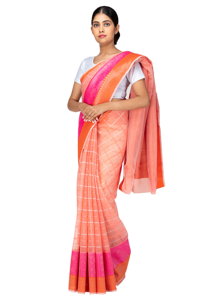 Kuberan Peach Kora Cotton Saree