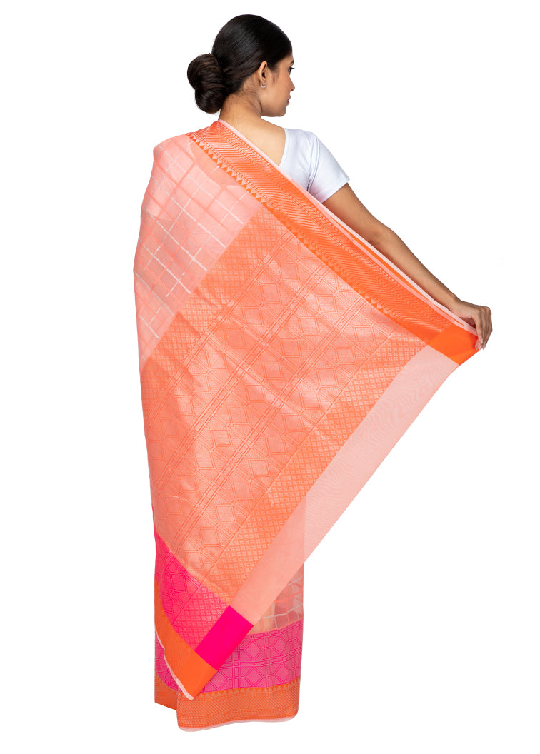 Kuberan Peach Kora Cotton Saree