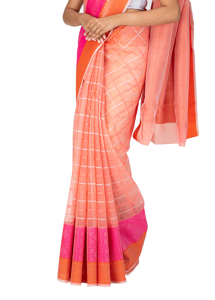 Kuberan Peach Kora Cotton Saree