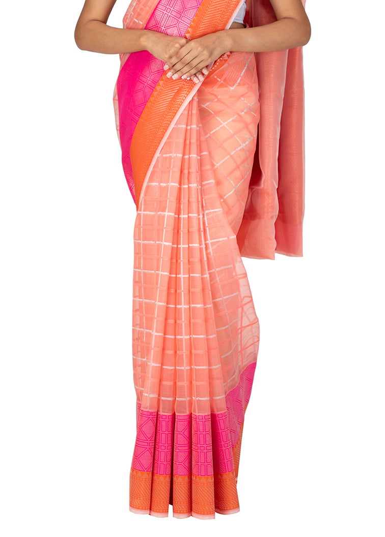 Kuberan Peach Kora Cotton Saree