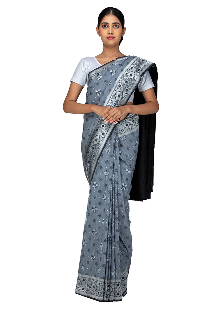 Kuberan Dark Grey Kora Cotton Saree