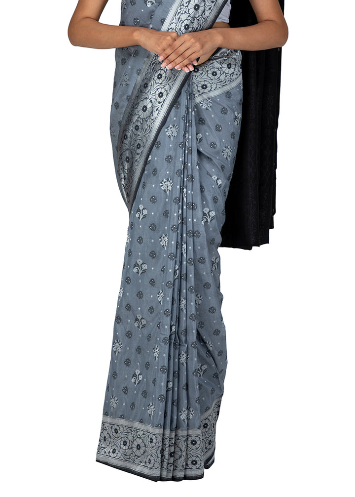 Kuberan Dark Grey Kora Cotton Saree