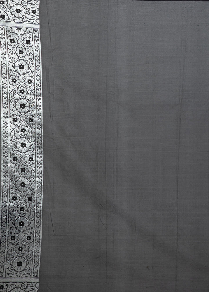 Kuberan Dark Grey Kora Cotton Saree