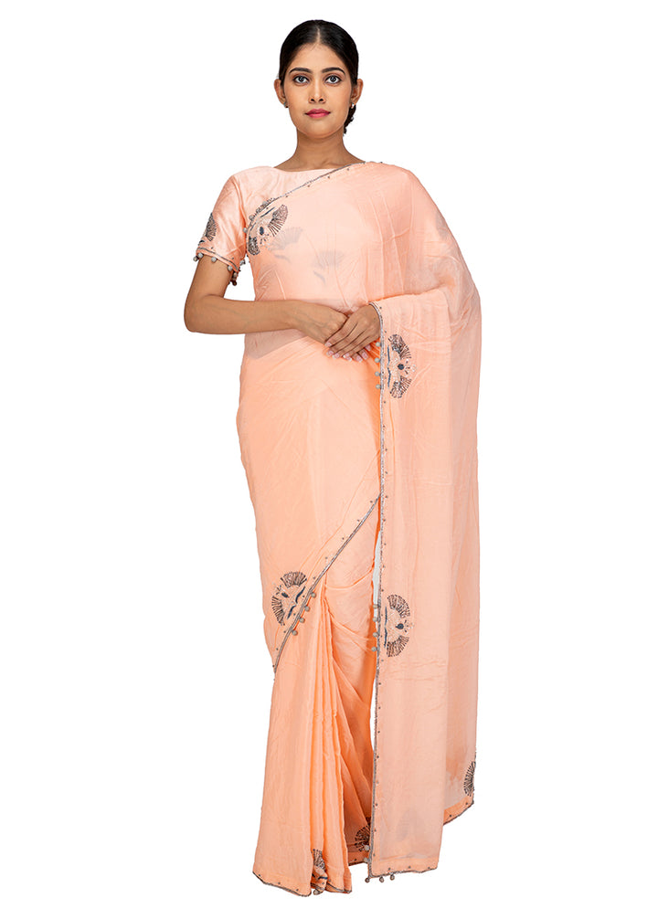 Kuberan Light Pink Chiffon Saree