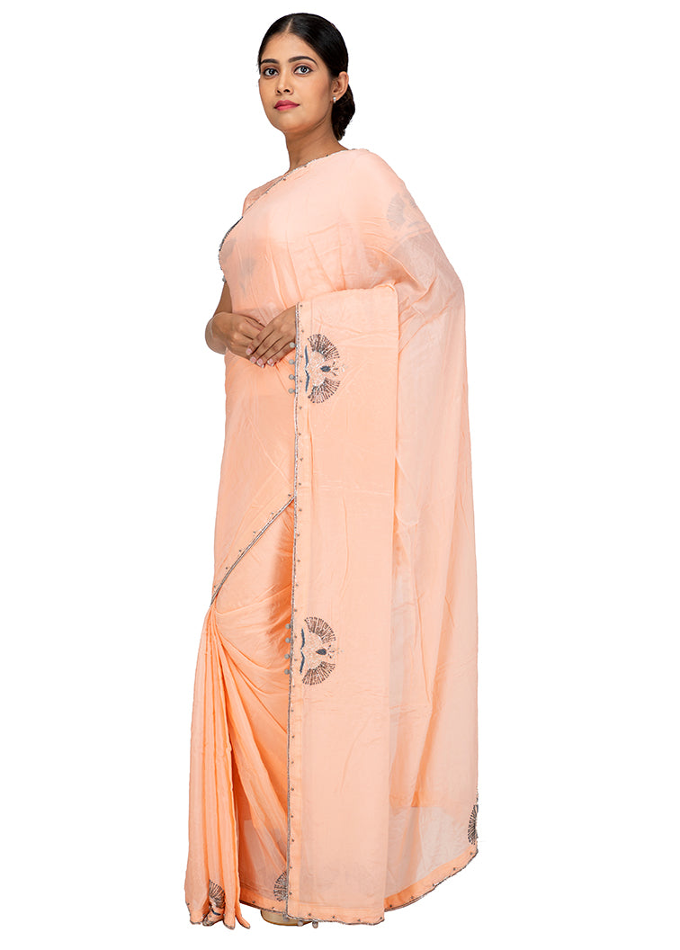 Kuberan Light Pink Chiffon Saree